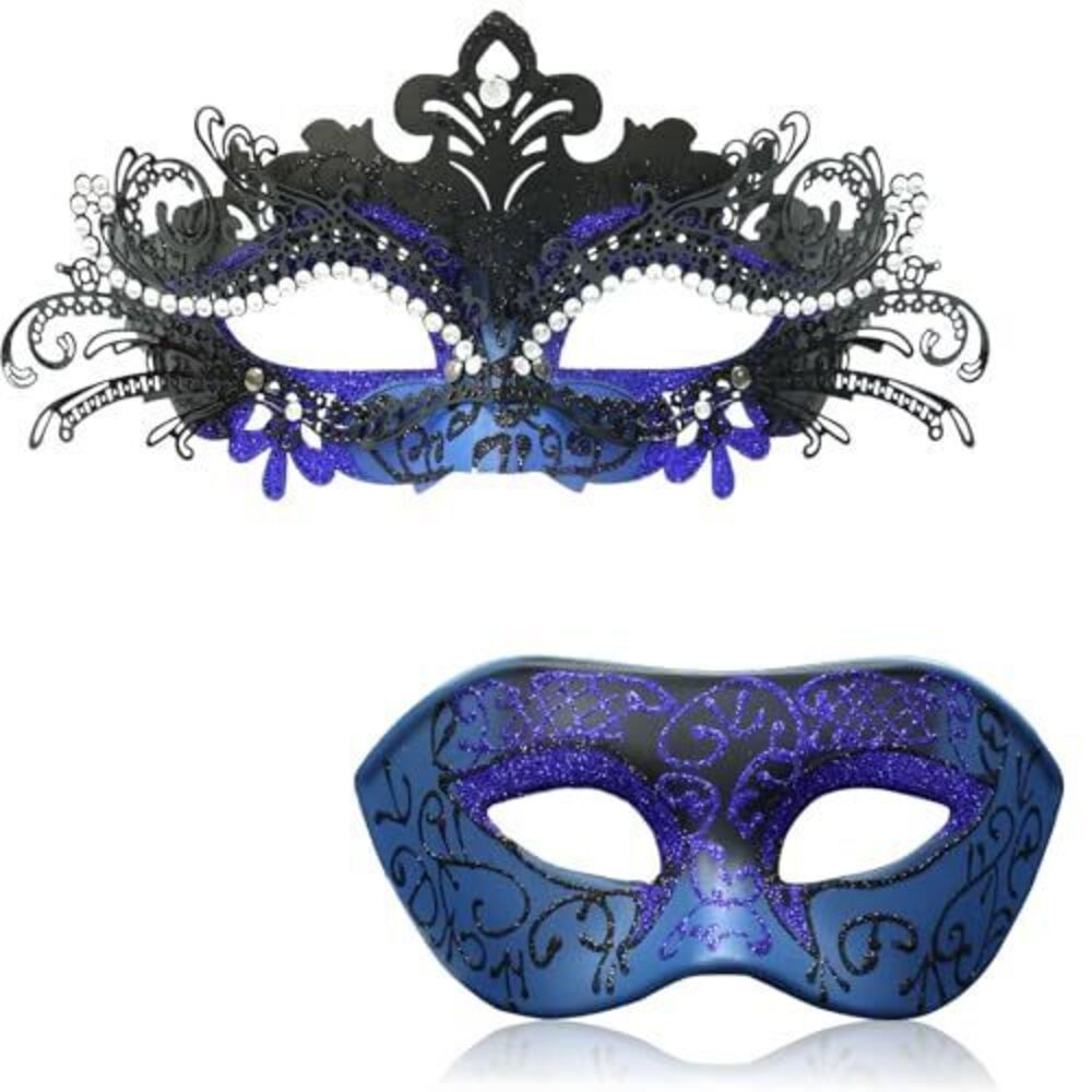 7268 Masquerade Mask Couples Set, Comfortable Adjustable Strap Shiny